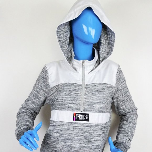 PINK Victoria's Secret Tops - Victoria’s Secret PINK Heather Gray Logo Sweatshirt Hoodie M 8 10 1/4 Zip Campus